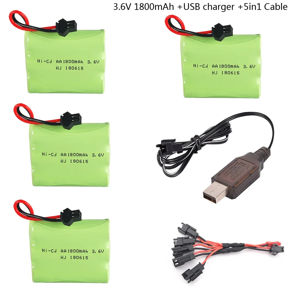 

3.6V 1800mah NiCD AA Battery with USB charger 5in1 cable 3.6v NICD battery pack for RC toy Car Boat model RC toy Battery SM plug