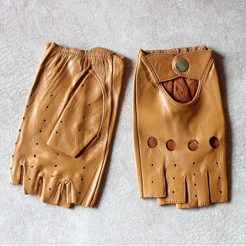 Half Finger Gloves Women\'s Leather Thin Fashion Hollow Style Color Sheepskin Short Outdoor Motorcycle Riding Locomotive Driving