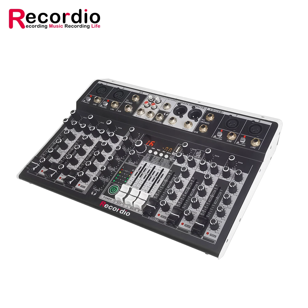 Imagem -02 - Canais de Áudio Mixer 16 Digital Reverb Efeitos Três Faixa Equalizador Mistura Console com Usb Mais 48v Phantom Power Gax-mf8