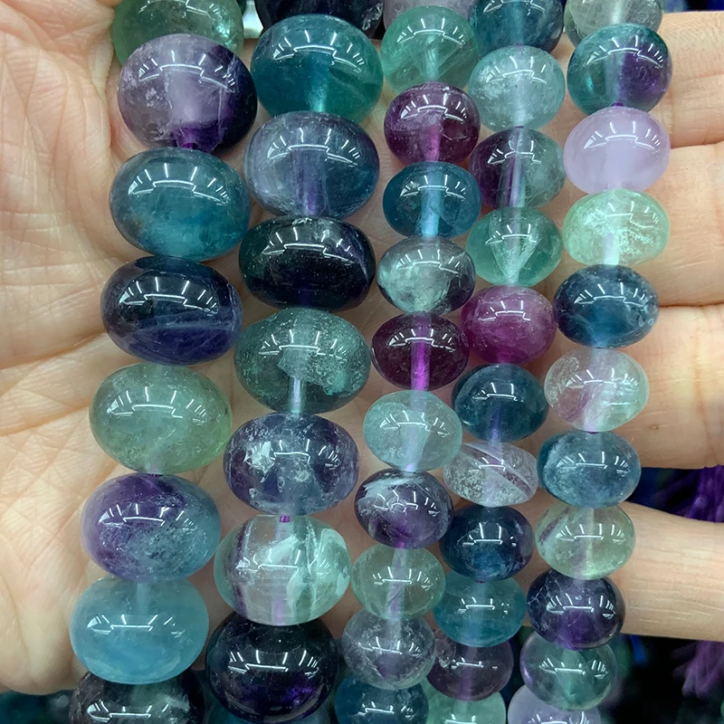 Natural Fluorite Stone Beads 15\'\' Rondelle DIY Spacer Loose Beads For Jewelry Making Women Beads Bracelet Necklace Gift