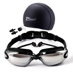 Lunettes de natation anti-buée pour hommes et femmes, lunettes de natation, casquette pour myopie, bouchon d'oreille, anti-buée, chapeau de piscine, lunettes de natation étanches