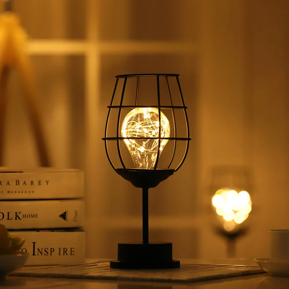 Wine Glass Bottle LED Night Light Iron Hollow Out Night Lamp for Cafe Hotel Balcony Home Decoration Table Lamp