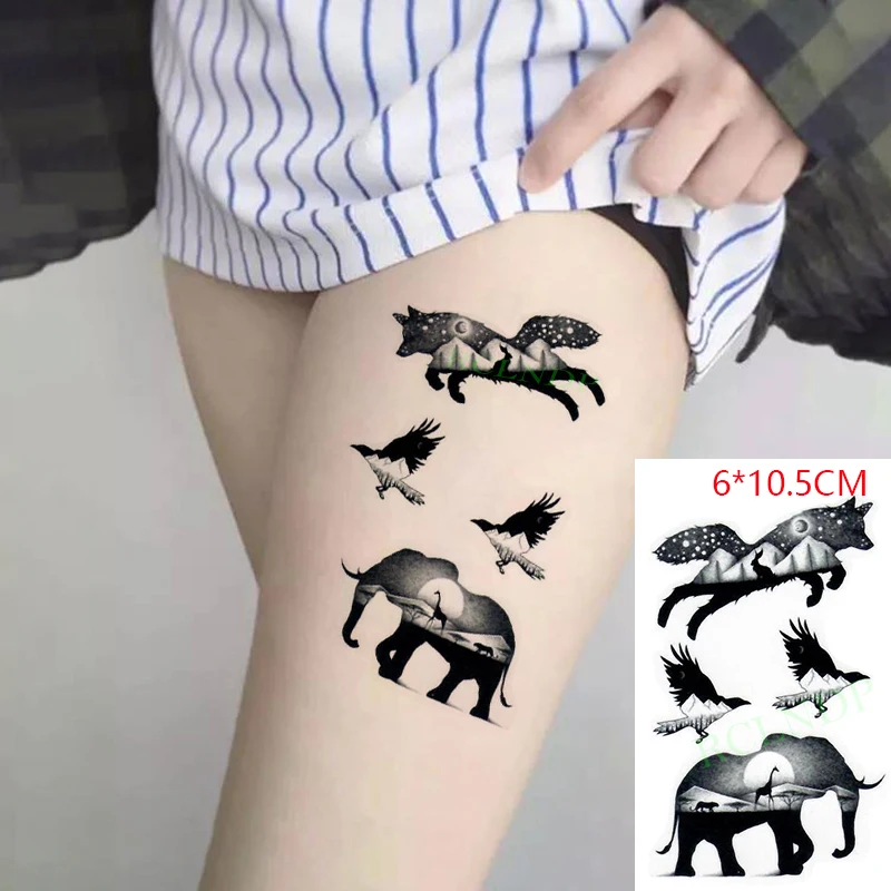 Waterproof Temporary Tattoo Sticker Bird Elephant Wolf Eagle Cool Body Art Flash Tattoo Fake Tattoo for Women Men