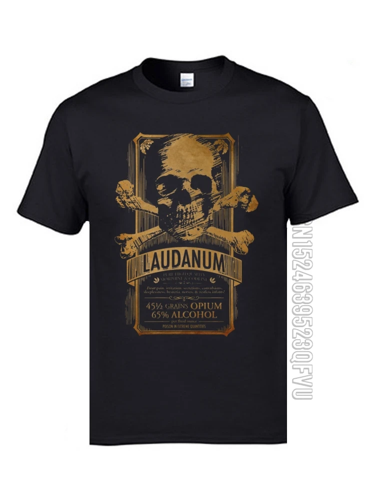 Vintage Adult Men Tshirts Skull Easter 100% Cotton Laudanum Medical Goth Steampunk Label T-Shirt Death Skull Print Men Clothes