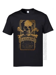 Vintage Adult Men Tshirts Skull Easter 100% Cotton Laudanum Medical Goth Steampunk Label T-Shirt Death Skull Print Men Clothes