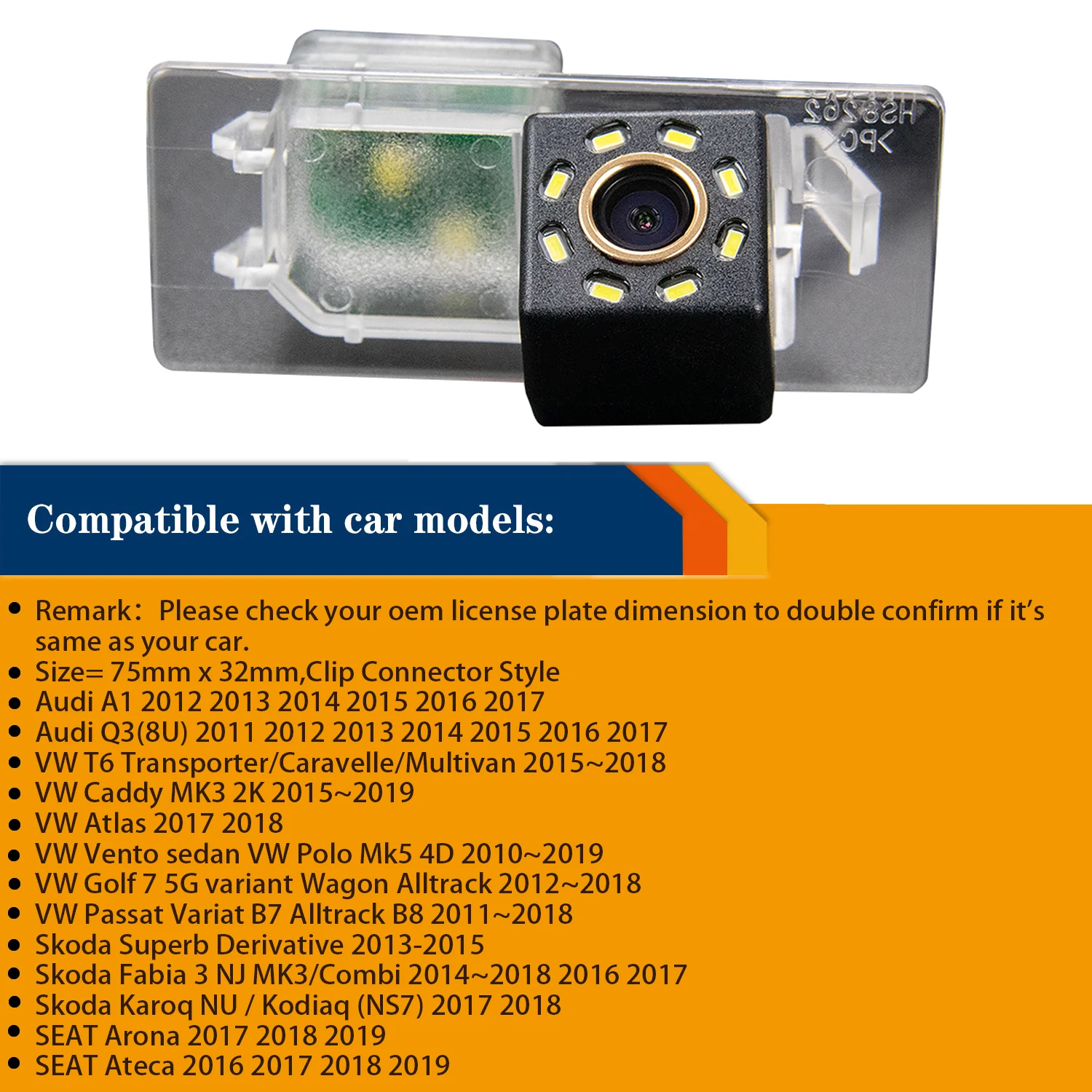 HD Rear view camera for T6 Transporter/Caravelle/Multivan 2015-2018, Reversing backup Waterproof Parking camera