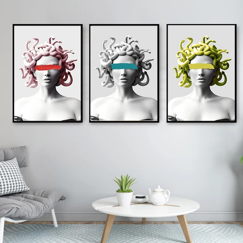 Wall Art Pictures Sculpture of Medusa Vaporwave Canvas Painting Posters and Prints for Living Room Home Cuadros Decoration