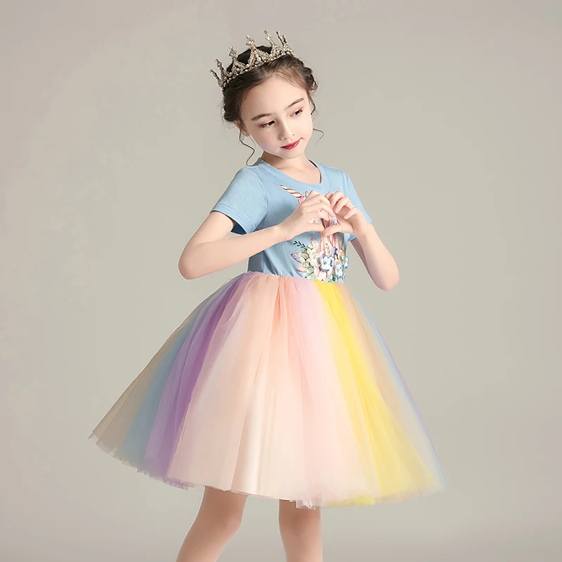 

Toddler Girls Tutu Dress Unicorn Kids Birthday Party Dress Little Girls Rainbow Short Sleeve Dress Outfit for Summer Blush Pink