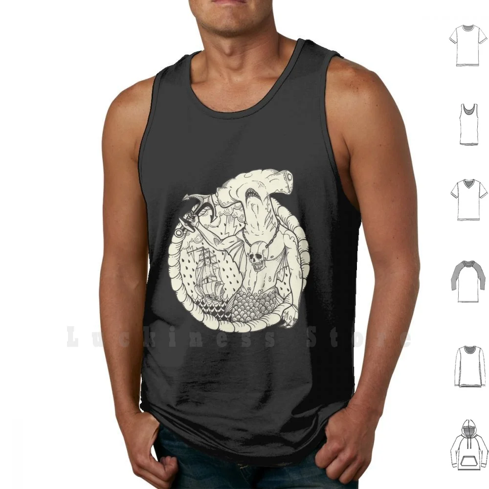 Sirène _ 04. Tank Tops Vest 100% Cotton Shark Mermaid Triton Ship Pirate Anchor Joreeman Tattoo Skull Wave