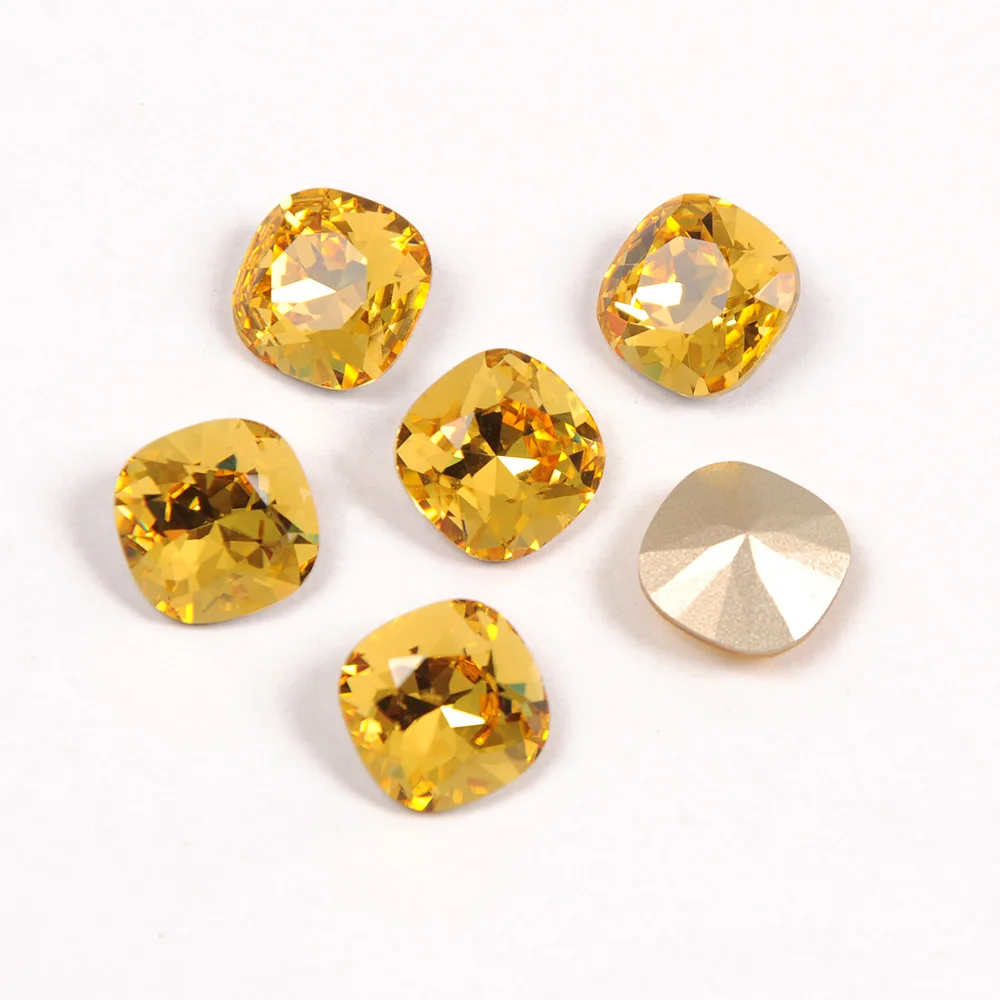 Top Quality Stones Lt. Topaz Color Cushion Cut Shape Different Sizes Rhinestone Popular Glass Strass For Nail Art Decorations