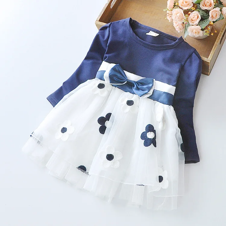 

Girls fall new girl Korean version flower bow long-sleeved dress star of the same dress