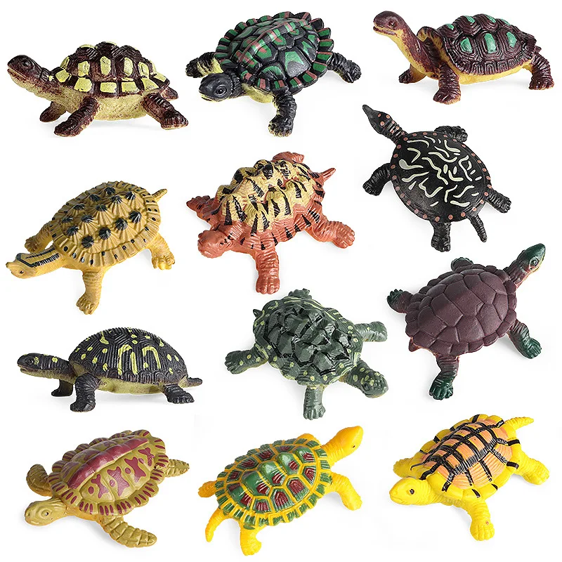 12pcs Mini Simulation Sea Animal Turtle Set PVC Model Action Collect Figures​ Early Educational toys for children Christmas gift