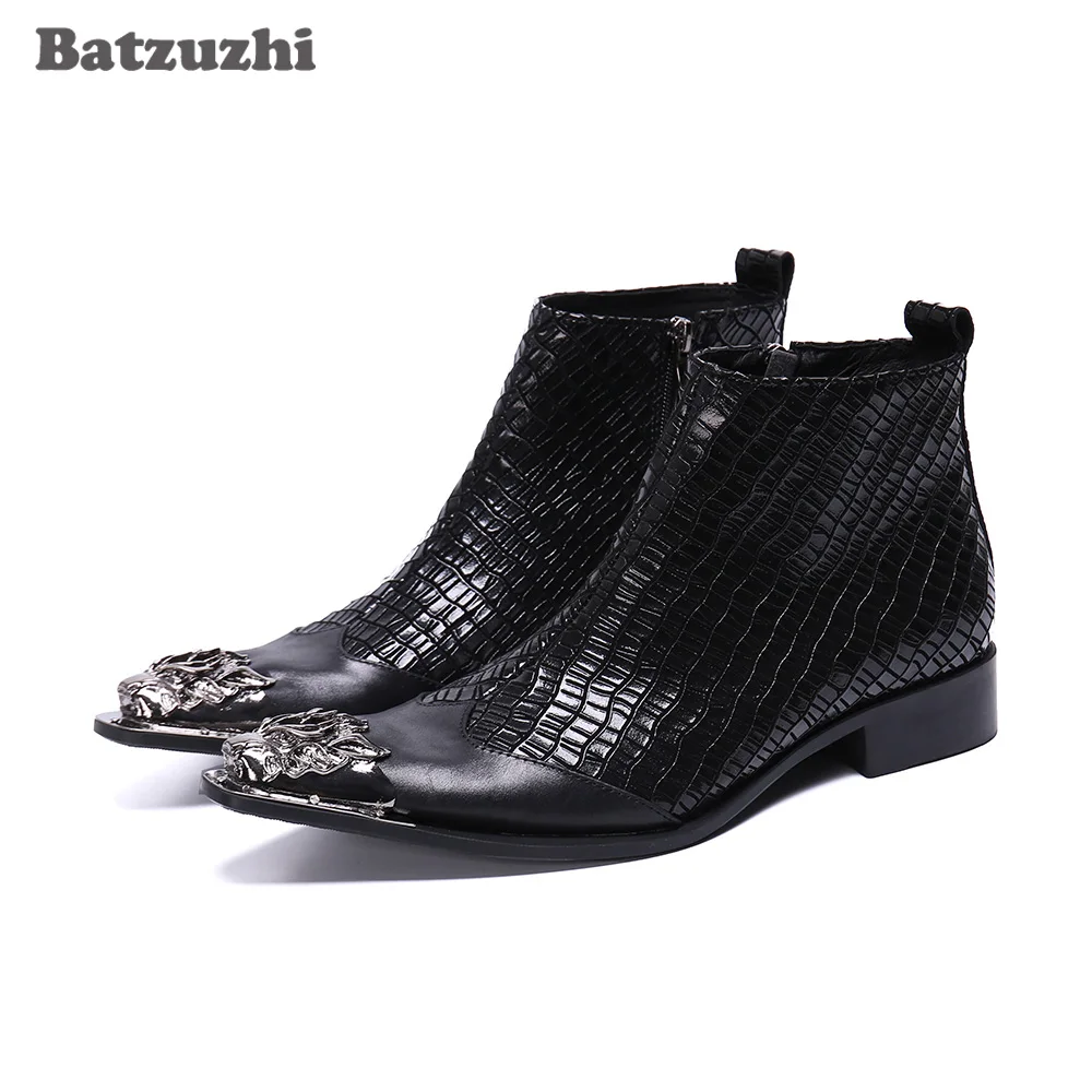 

Batzuzhi Luxury Black Genuine Leather Dress Boots Handmade Ankle Boots Men Shoes Business Party Footwear chaussure homme, US6-12