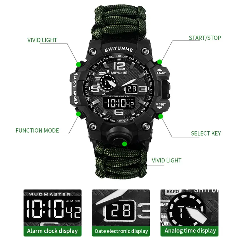 SHIYUNME Brand Men Sports Watches Fashion compass Waterproof LED Digital Watch Man Military Wrist Watch Relogio Masculino Watch