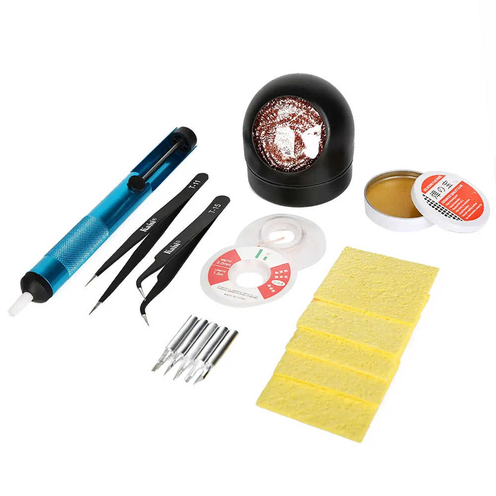 Desoldering Tool Kit Soldering Iron Tip Cleaning and Solder Paste Repair Solder Aid Tool Kit Box Maintenance Welding Tools