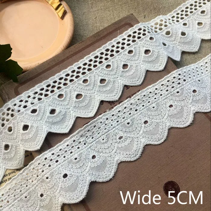 5CM Wide Lastest White Cotton Embroidered Lace Edge Trim Ribbon Cord Lace Collar Applique Guipure Fabric DIY Sewing Accessories