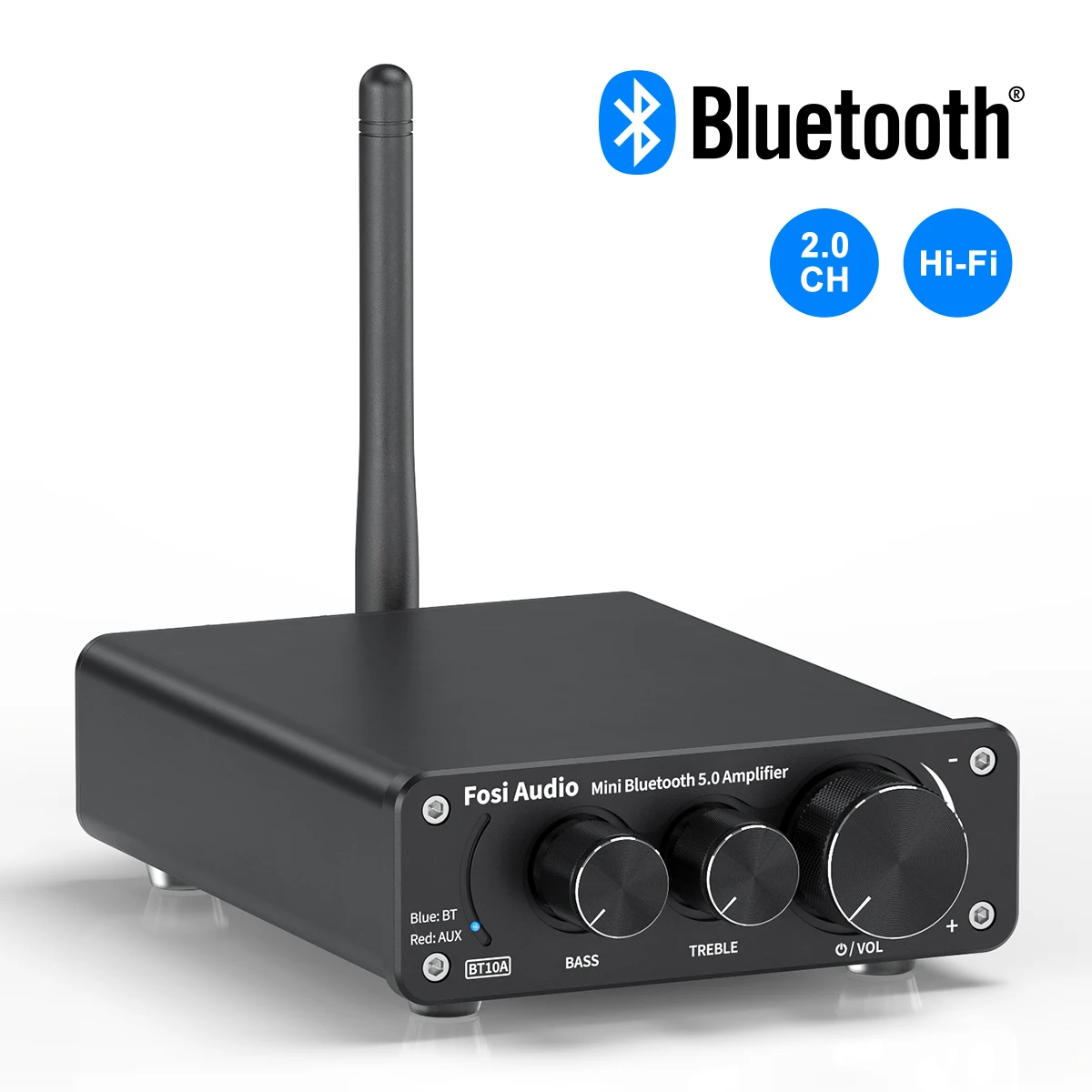 Fosi Audio BT10A Mini-Bluetooth-Verstärker, 2-Kanal-Verstärker für Heimlautsprecher, Höhen- und Bässe, HiFi-Stereo-Sound-Verstärker, 50 W x 2 – Detail 5