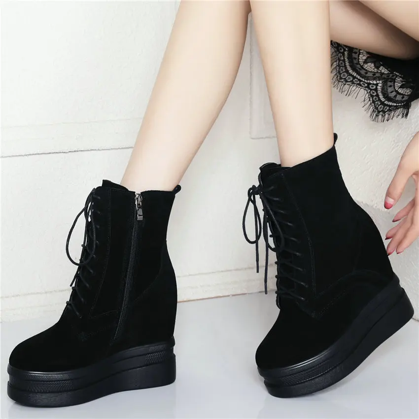 

Lace Up Punk Winter Oxfords Women Genuine Leather Platform Wedge Pumps High Heel Fashion Sneakers Goth Tennis Shoes Casual Shoes