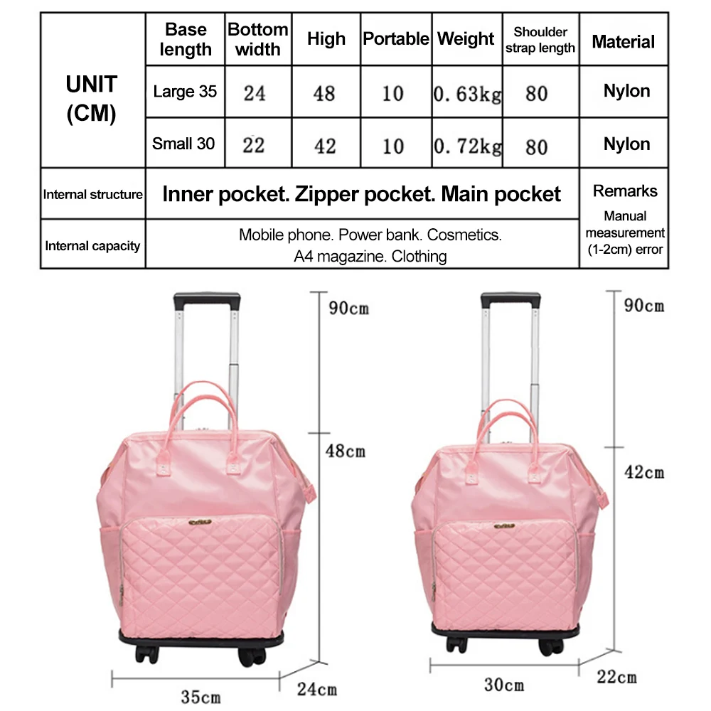 Borse Trolley da donna con ruote borsa da imbarco borsa da viaggio staccabile zaini in Nylon borse da viaggio solide