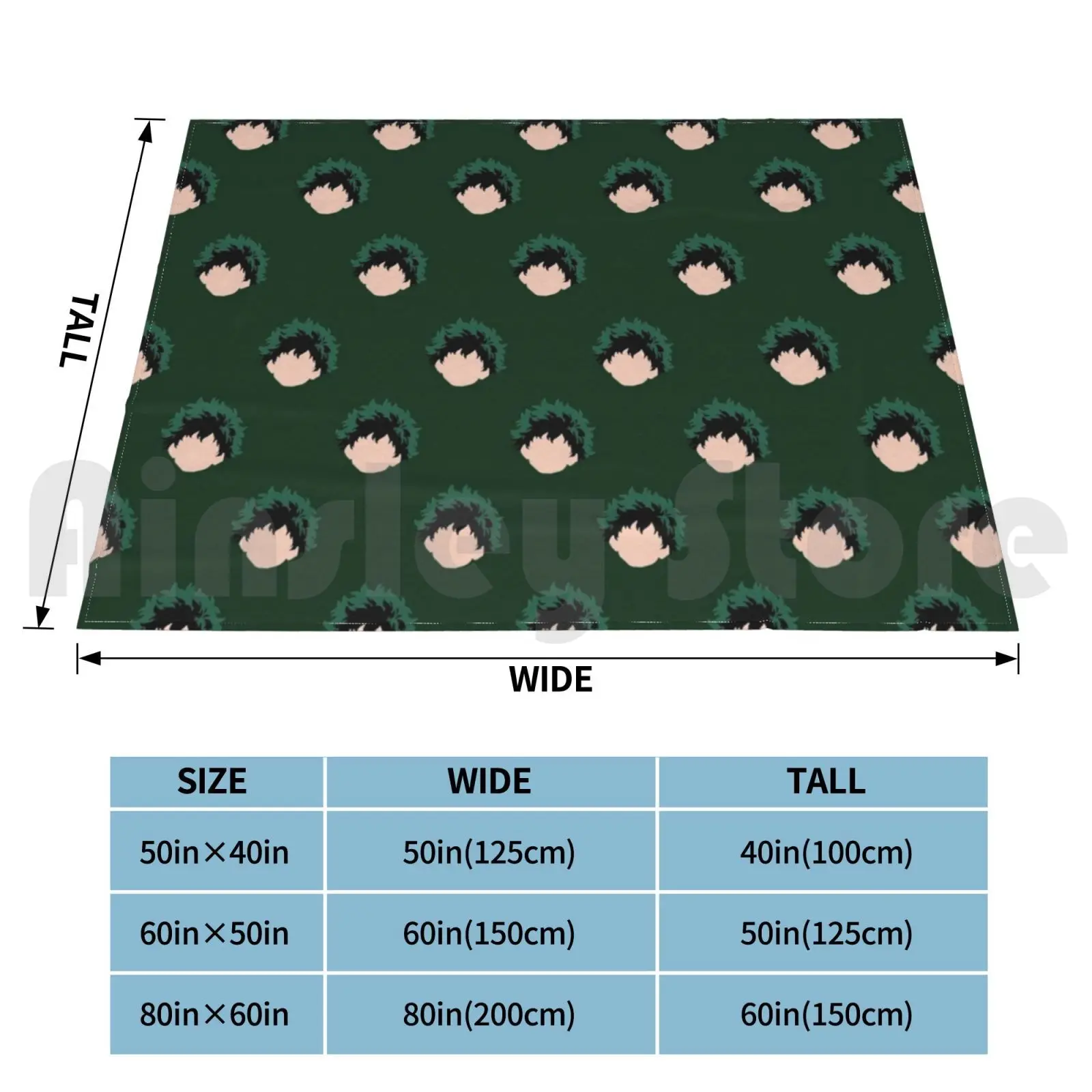 Blanket Midoriya Izuku Pattern ( Green ) Hat Mha Deku Pattern Minimalist Face Green Cool Birthday