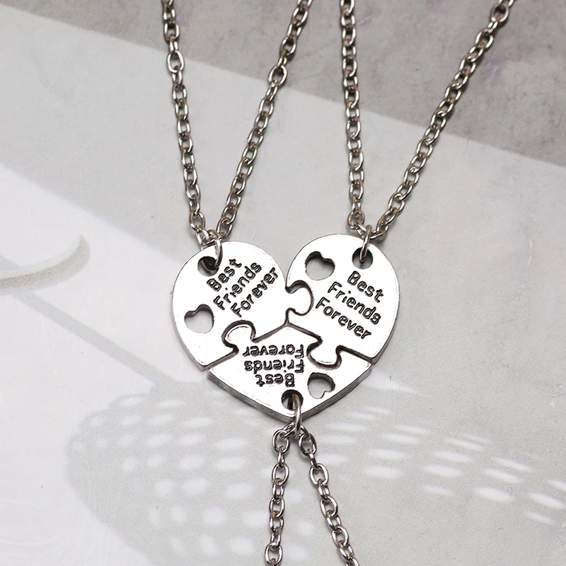 2021New 3 Piece Set Best Friend Necklace Bff Three Person Heart Friendship Pendant Metal Choker Fashion Jewelry Gift