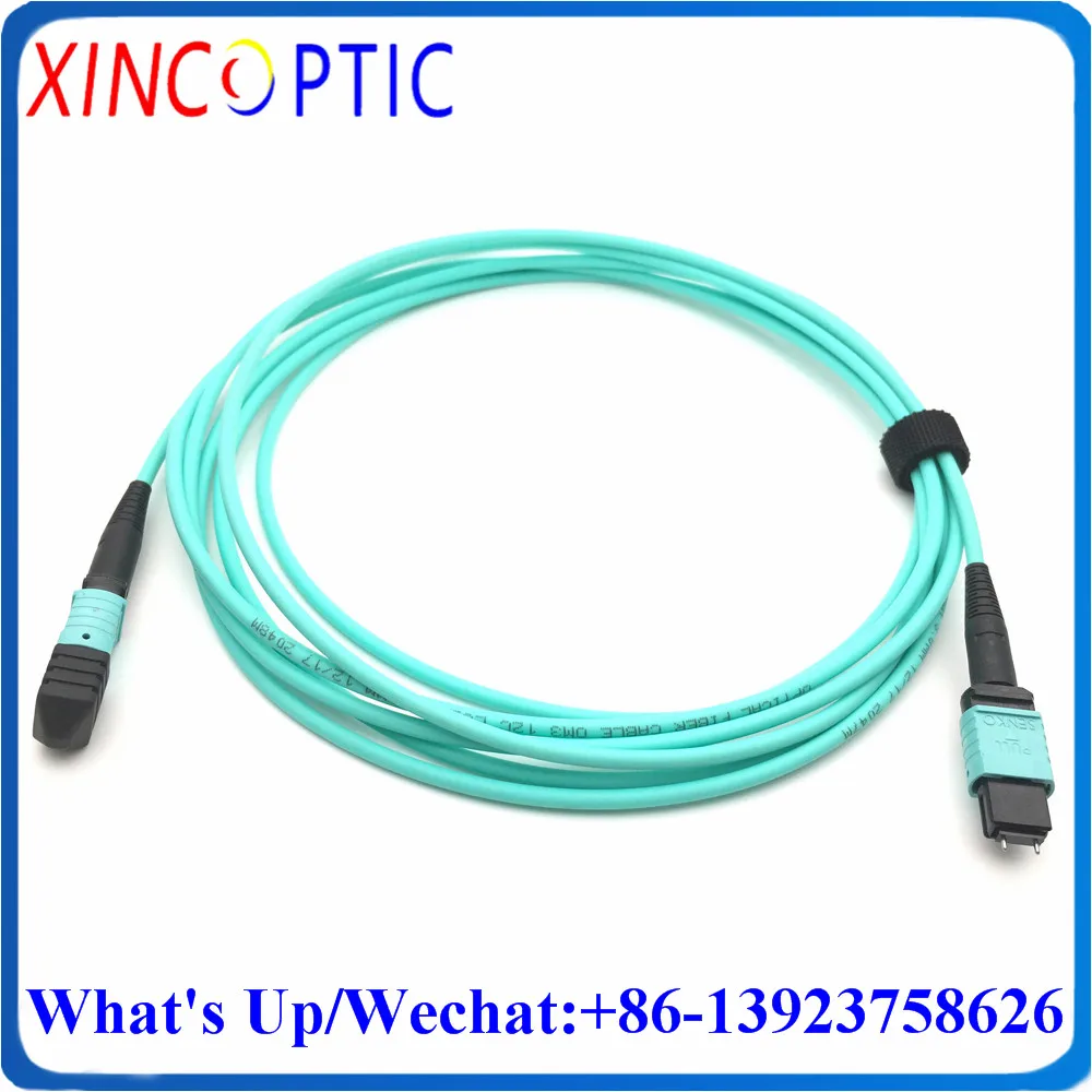 MPO/M-MPO/M-OM3-12F-3.0-10M-LSZH Polarity B MPOUPC Male OM3-150 12Cores 10M 3.0mm Mini Round Aqua Fiber Optical Patch Cord Cable