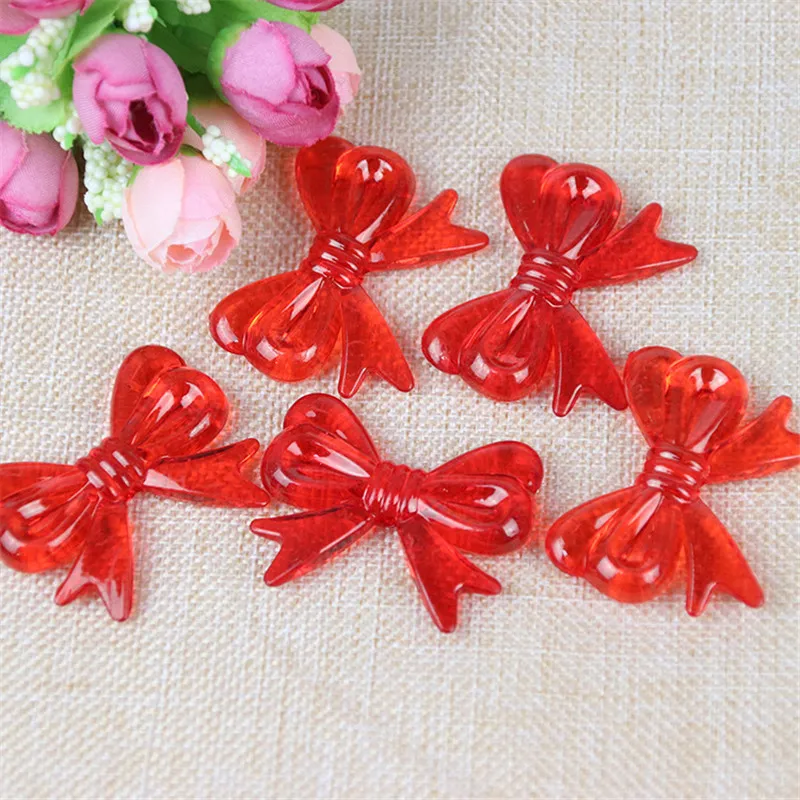 DIY Jewelry Finding Transparent Colorful Acrylic Ribbon Knot Bow Plastic Chunky Necklace Bracelet Earring Ornament 47*37mm 75pcs