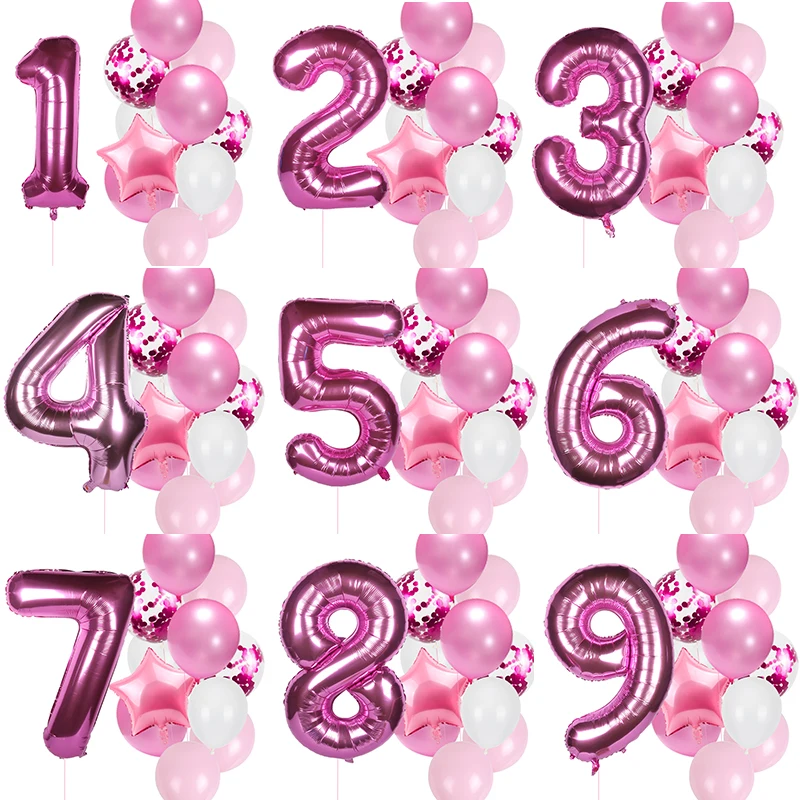 Juego de globos de látex para niños, Set de 12 unids/set de decoración para fiestas de cumpleaños de 1 año, de color rosa, azul, rosa y dorado