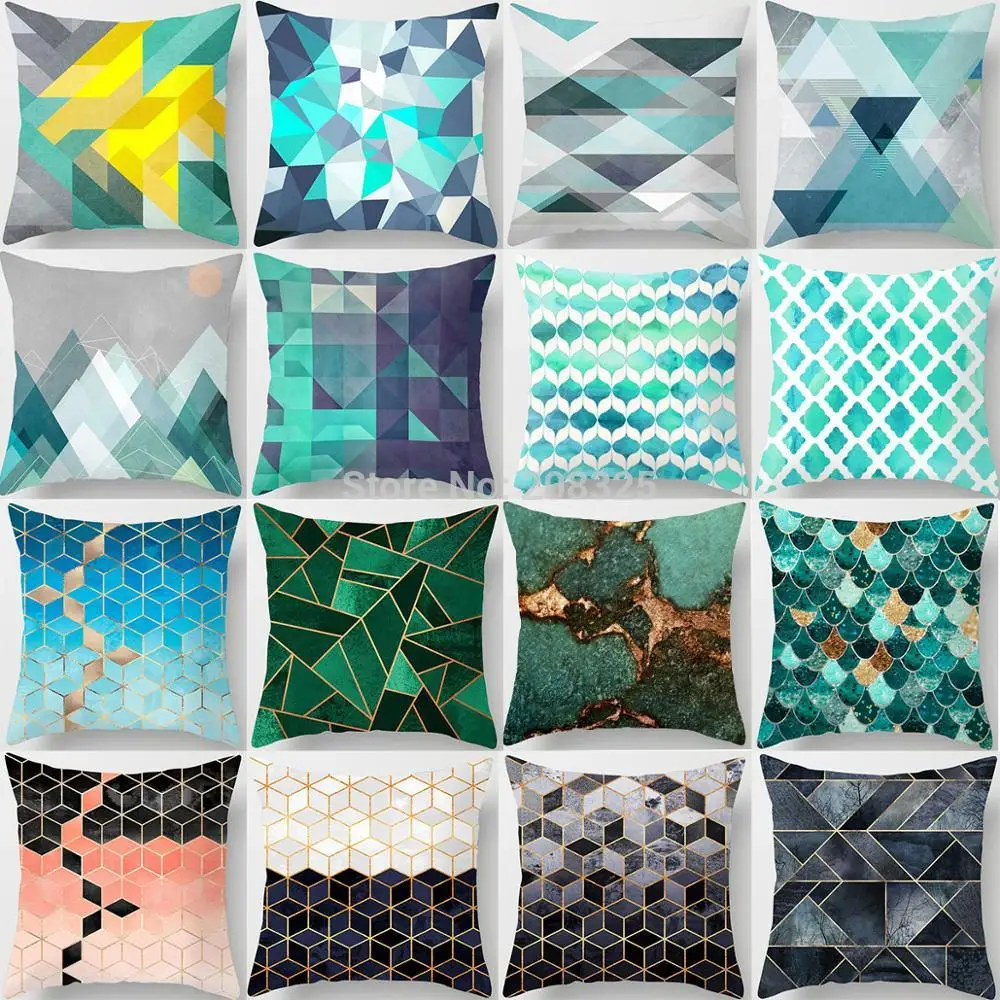 

Hot 45X45CM Bohemian Geometric Pillow Case Green Blue Cushion Cover Home Decorative Throw Pillows Cover For Living Room Sofa Car