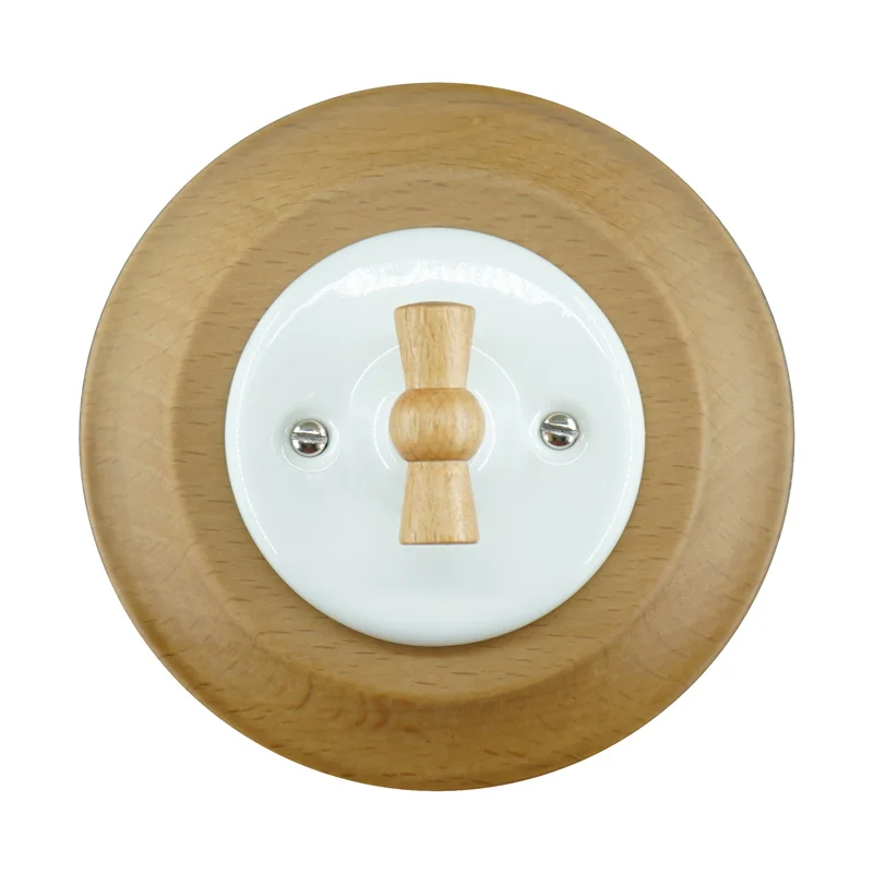 Modern Flush-Mounted One Gang Double Way Porcelain Wall Switch With Wooden frame