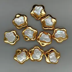 10 PCS Freshwater White Pearl Butterfly Shape Beads Metal Bezel Connector