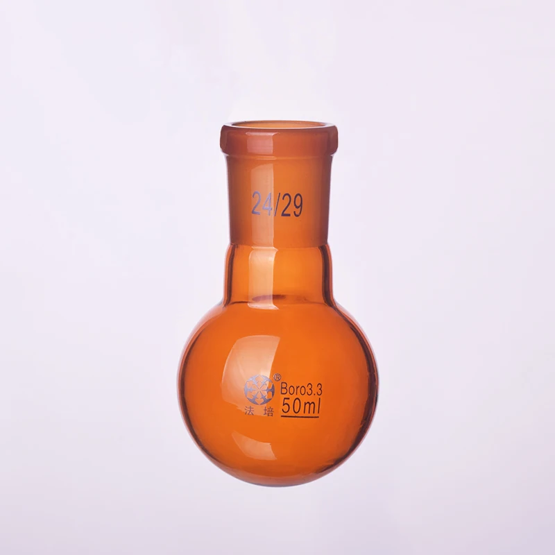 

Brown single standard mouth round-bottomed flask,Capacity 50ml and joint 24/29,Single neck round flask