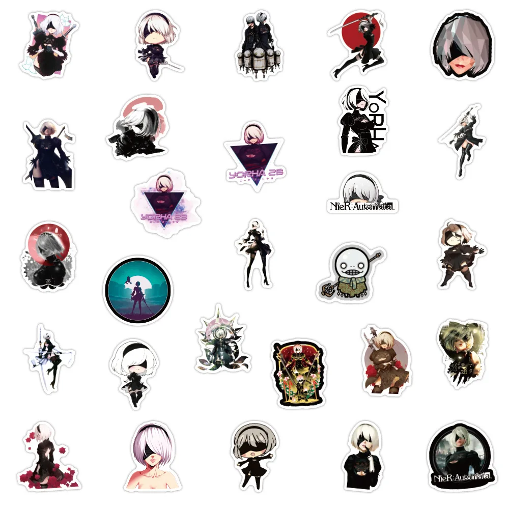 10/30/50Pcs NieR Automata Anime Game Stickers Decals Luggage Laptop Phone Helmet Guitar Car Graffiti Sticker DIY Toys for Kids