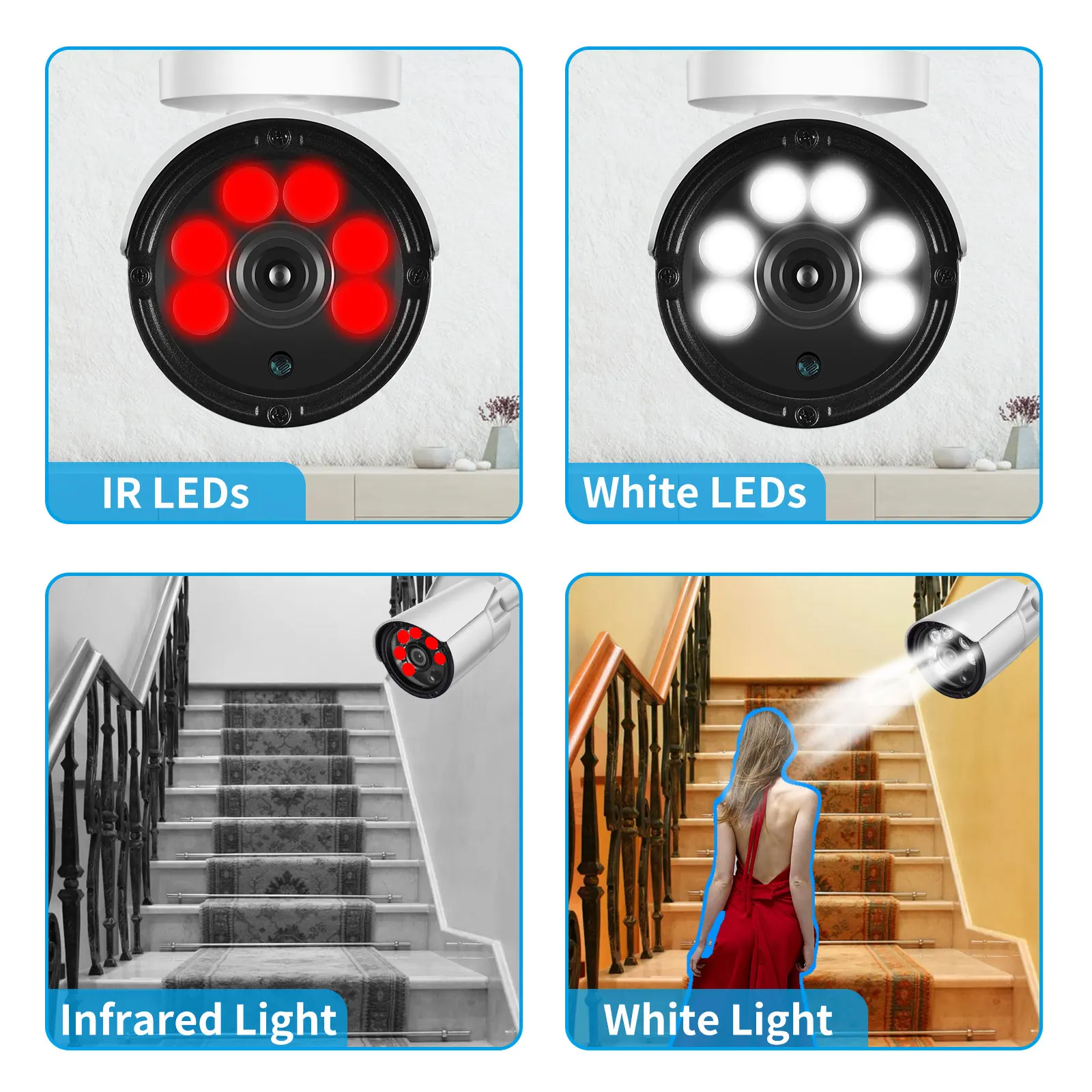 Gadinan HD 8MP POE IP Camera H.265+ Vidio Face Detection Color Night Vision Security Protection Dual Light Source Outdoor Webcam