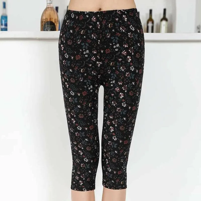 Plus Größe Kurze Hosen Beiläufige Capris Frauen Sommer Leggings Floral Gedruckt Schwarz Straße Tragen Hohe Taille Sexy Legging