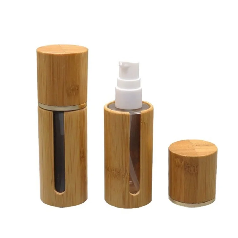 30 ML 10 stks/partij Lege Hoogwaardige Bamboe Foundation Flessen, glas Hoge-end DIY Lotion Pomp, elegante Cosmetische Container