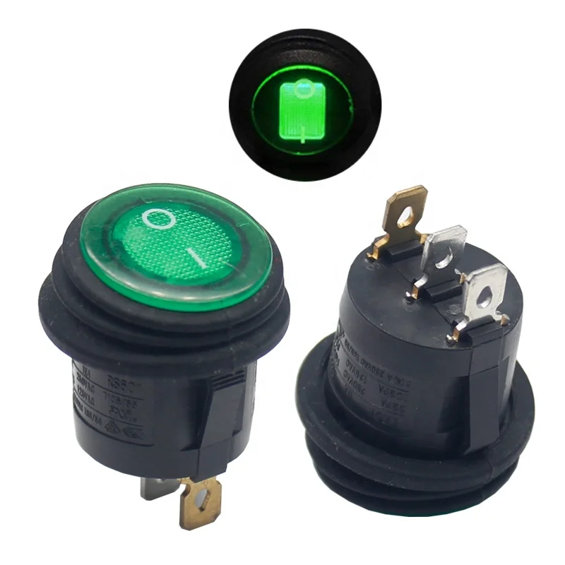 

10A 250VAC Waterproof Round Rocker Switch 12V 220V Red Green Blue Yellow LED Light Rocker Switch 10A 125VAC On Off SPST Switch