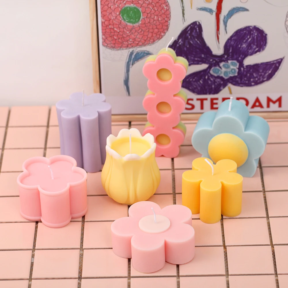 Cute Flower Silicone Candle Mold Handmade Scented Wax Mould for Candle Making Home Decoration Tools