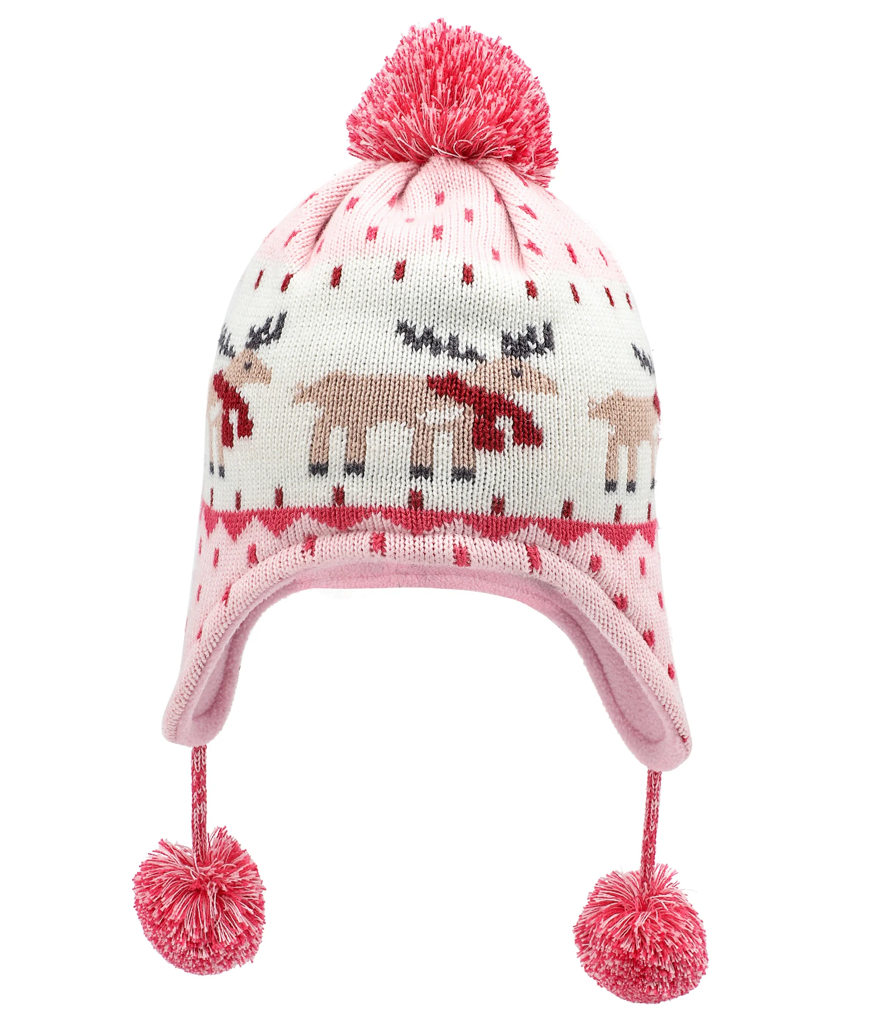 Connectyle Boys Girls Cute Cartoon Deer Warm Beanie Fall Winter Skull Cap Cotton Knit Fleece Lined Kids Earflap Hat With Pom-Pom