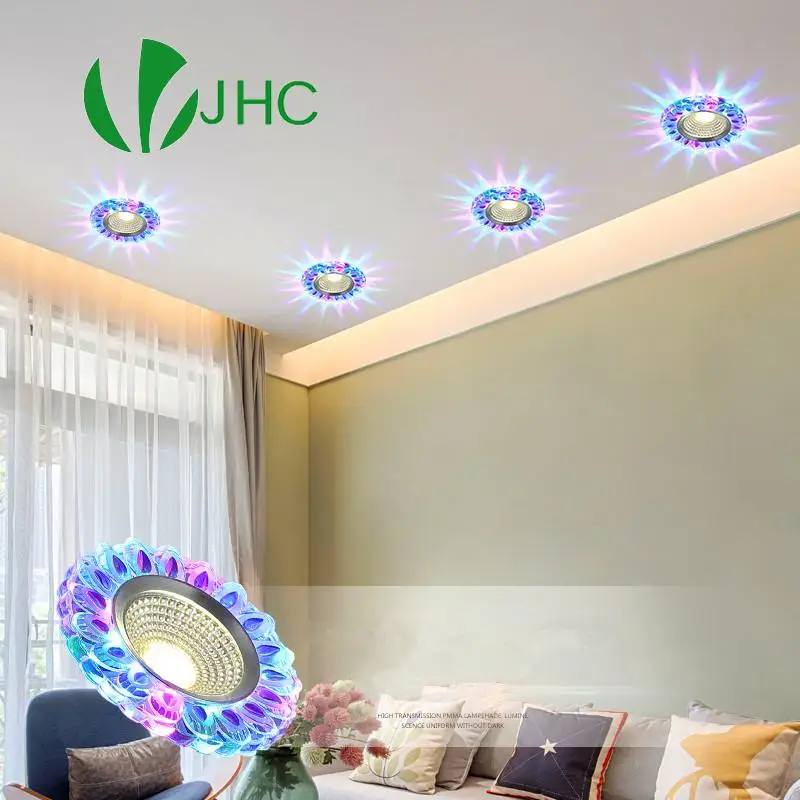 

Crystal Led Downlights 5W COB Recessed Led Ceiling Lamp Embedded Dual Color LED Panel Light RGBW 110V 240V Indoor Decoration