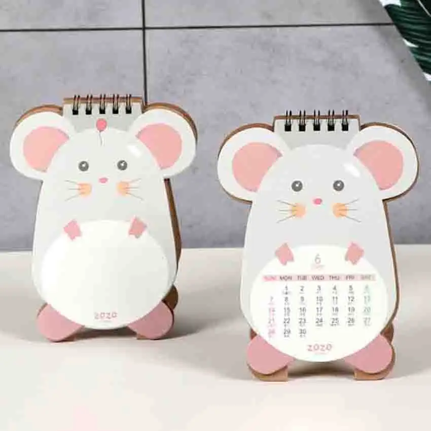 1pc 2020 Jahr kreative Cartoon Maus Kalender niedlichen Ratte Desktop Papier Kalender Dekoration Geschenke täglichen Scheduler Tisch kalender