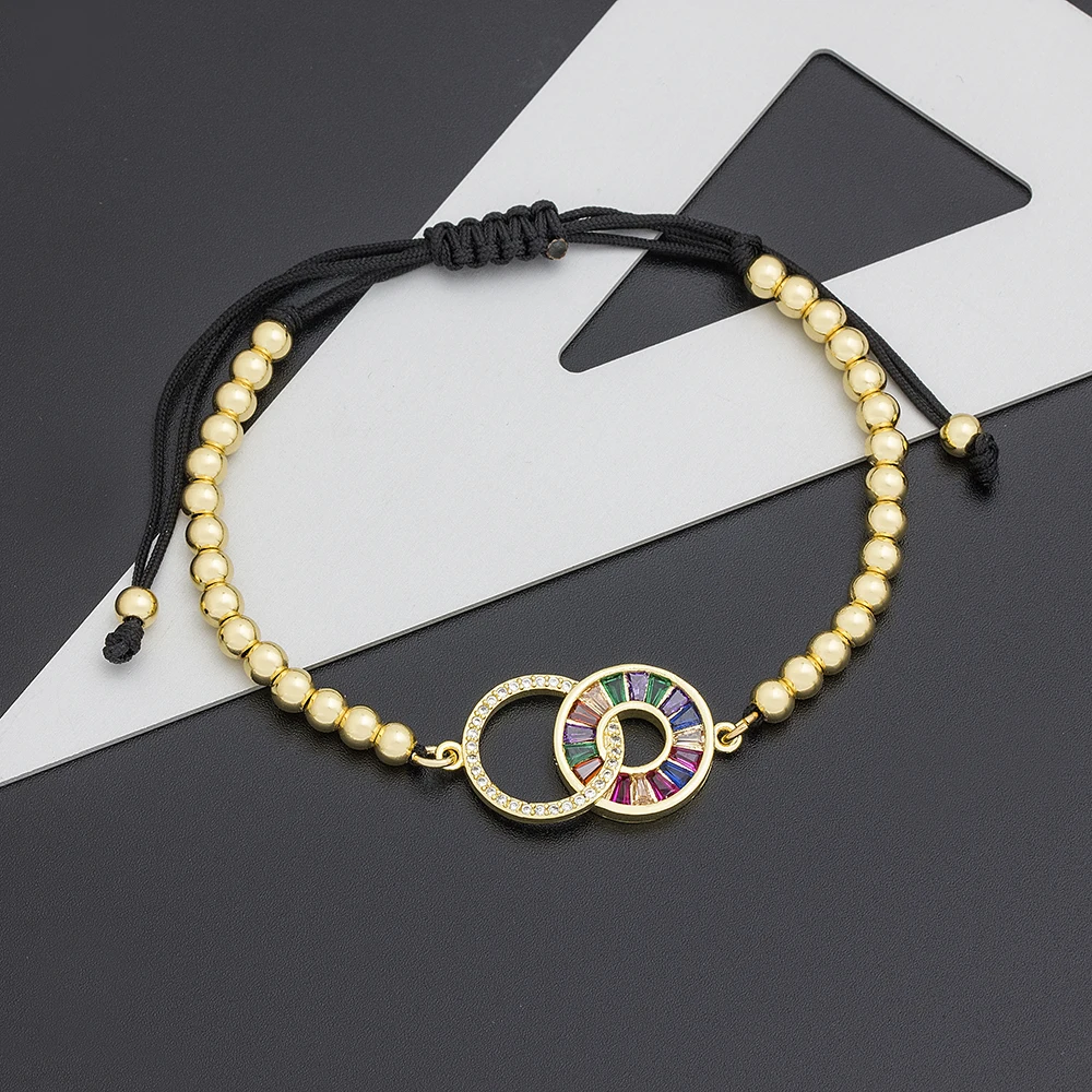 Nidin Trendy Copper Zircon Handmade Bead Bracelet Luxury Macrame Pave CZ Adjustable Jewelry Gift For Men Women Best Gifts