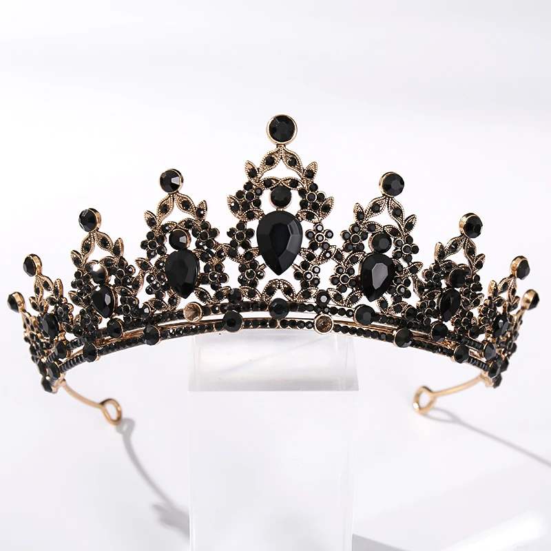 Vintage barokowy kolor czarny królowa Diadem korona Diadem kryształ Rhinestone biżuteria do włosów ślubna chluba ślubne akcesoria do włosów