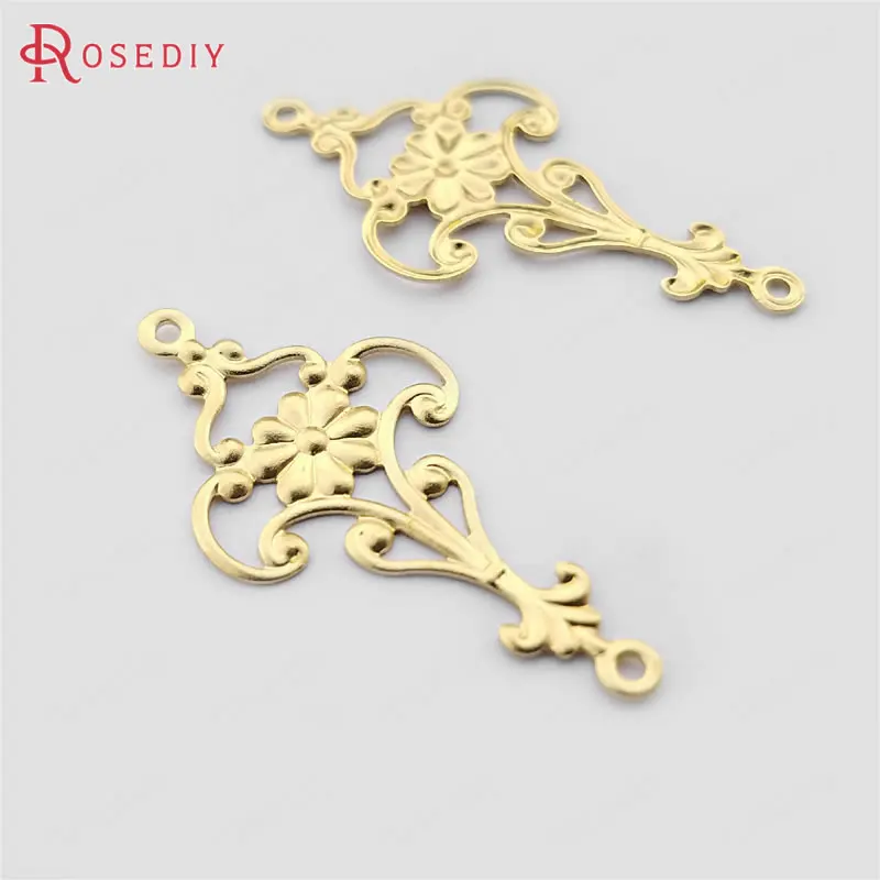 (C163)30 pieces 28.5x14.5mm Not plated color Brass 2 holes Flower Connected Charms Diy Jewelry Findings Accessories Wholesale