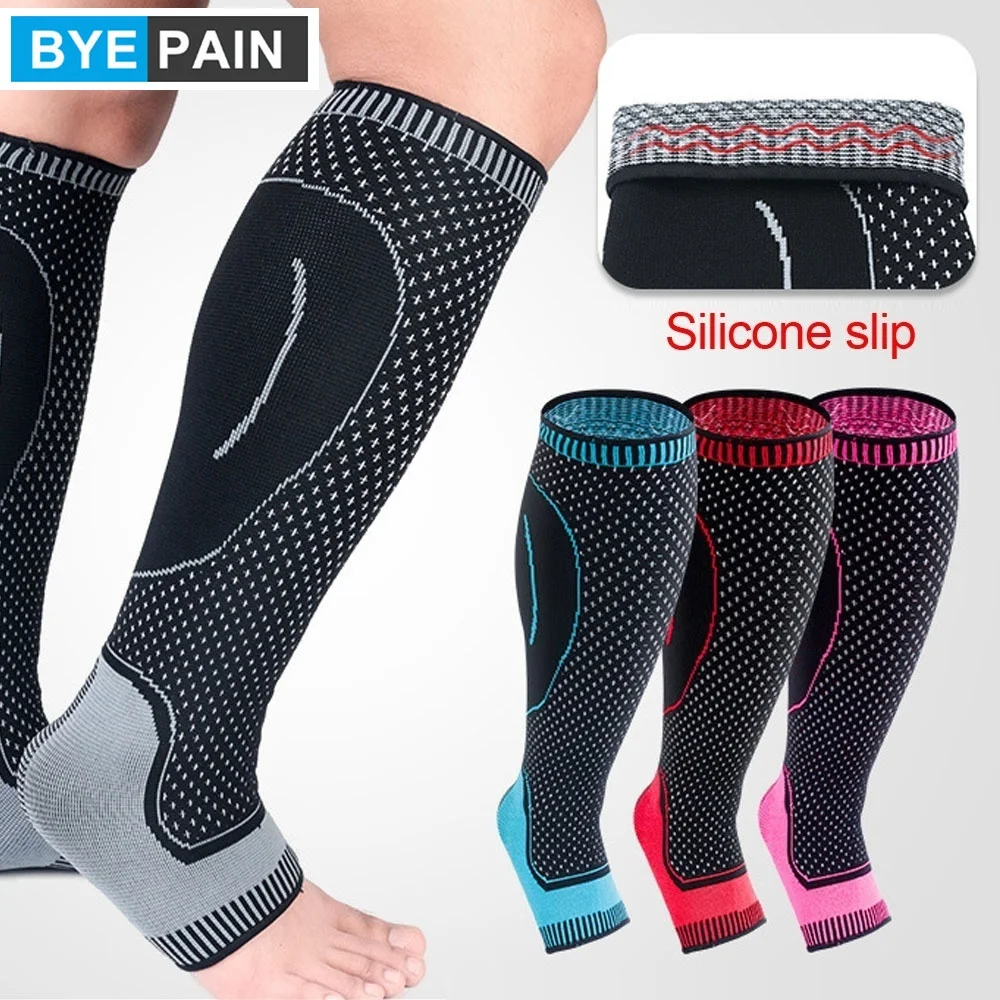 1Pcs BYEPAIN Sports Compression Leg Sleeve Basketball Football Calf Support Running Antiskid Shin Guard Cycling Leg Warmers