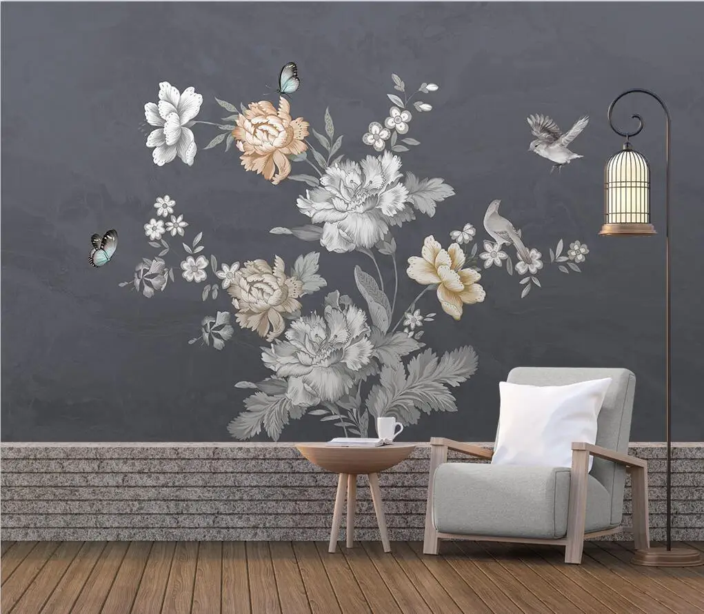 

Custom 3D Wallpaper Mural Modern fashion flowers, birds and butterflies 3d Living Room Background Wall Home Decoration Wallpaper