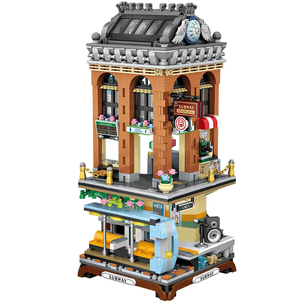 LOZ Mini Block Mini Street City Subway Station European-style buildings Transportation platform Model DIY Assembly Toys