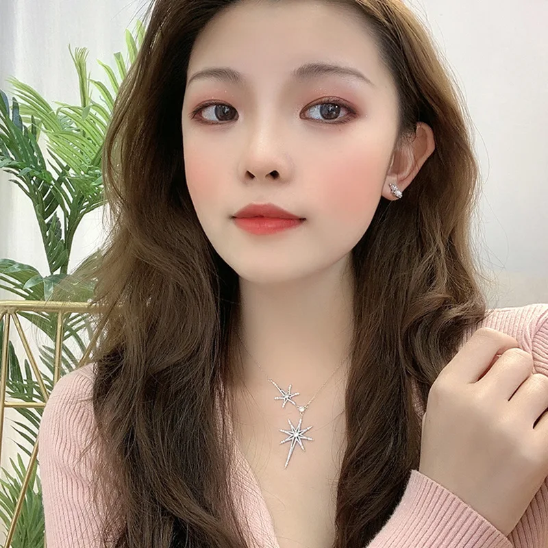 925 silver female six-pointed star pendant European and American light luxury neck chain star clavicle chain necklace