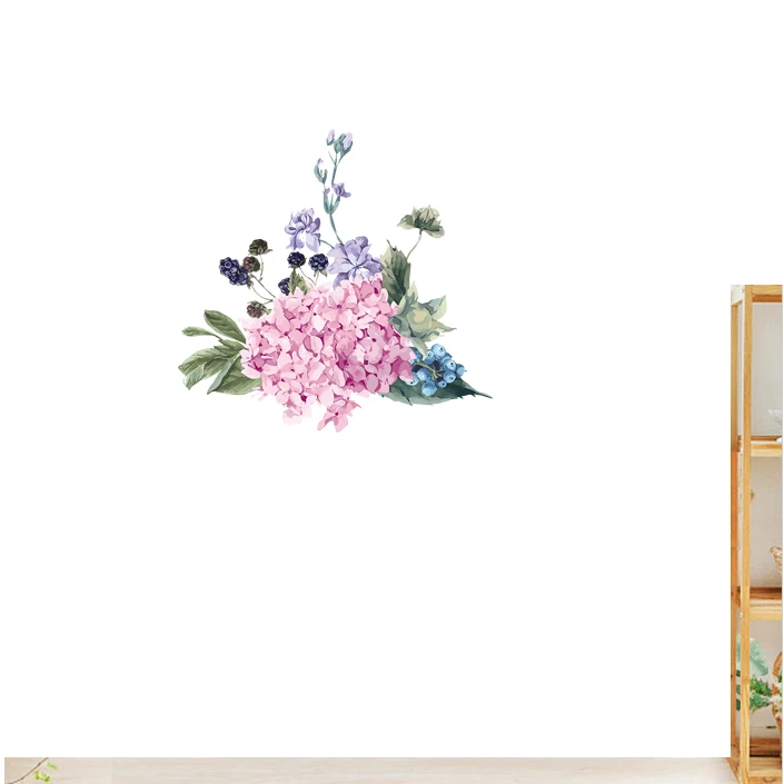 Three Ratels QCF6 Elegant Hydrangea flower Sticker Vinyl PVC Decal for House bedroom Wall Window Door Refrigerator Kitchen