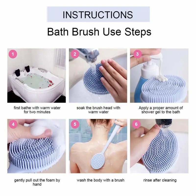 Silicone Bath Brush Back Body Bath Shower Sponge Scrubber Brushes Long Handle Exfoliating Scrub Skin Massager Bathroom Brush New